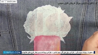 آموزش نقاشی روی پارچه -طراحی روی پارچه-طرح سبد گل زیبا روی کت جین